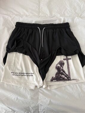 SAVD Black and White Layered Women’s Activewear Shorts